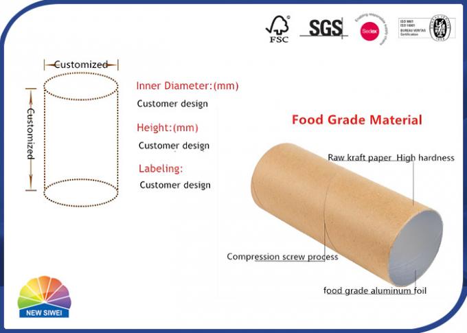 Tubo de empaquetado de papel del cilindro de la categoría alimenticia con las liberaciones de encargo internas 1 del papel de aluminio