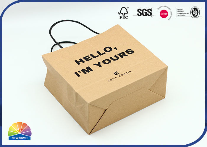 Bolsa de papel de encargo de Eco Kraft Brown del tamaño con la impresión del negro del logotipo 1c