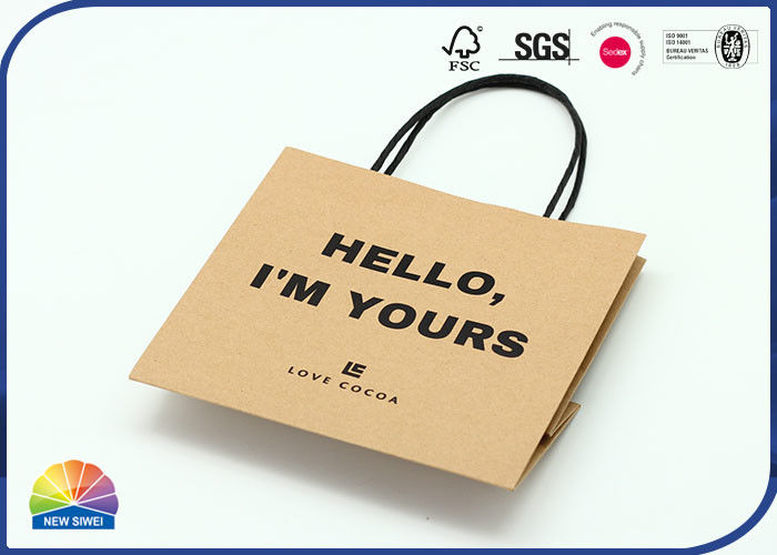 Bolsa de papel de encargo de Eco Kraft Brown del tamaño con la impresión del negro del logotipo 1c