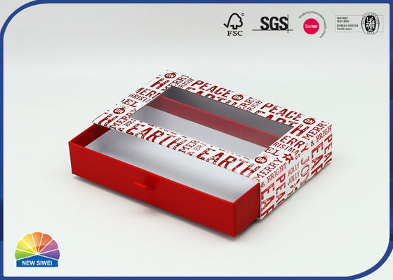 Caja de cajón de paquete de regalo de dos piezas con asa de cinta con ventana visible